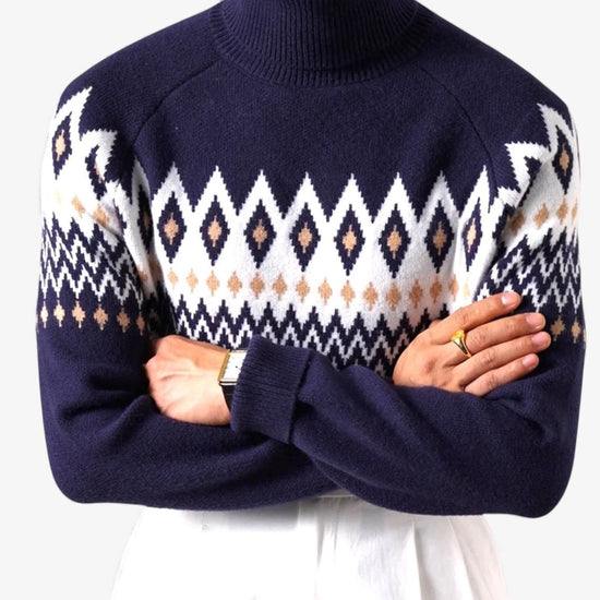 Wool-blend diamond turtleneck sweater