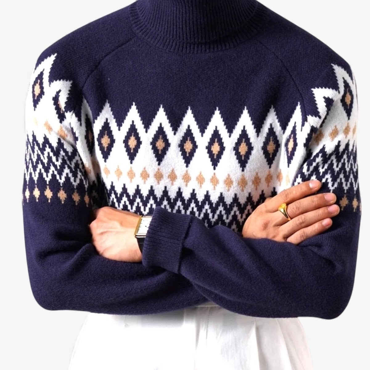 Wool-blend diamond turtleneck sweater