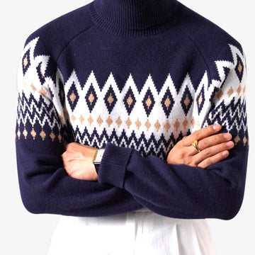 Wool-blend diamond turtleneck sweater