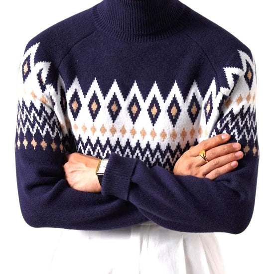 Wool-blend diamond turtleneck sweater