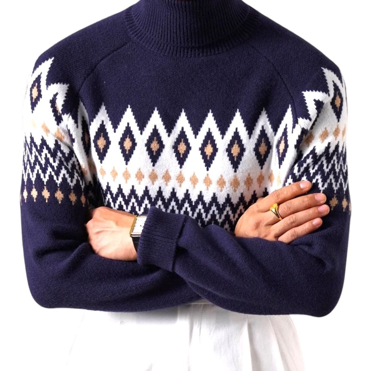 Wool-blend diamond turtleneck sweater