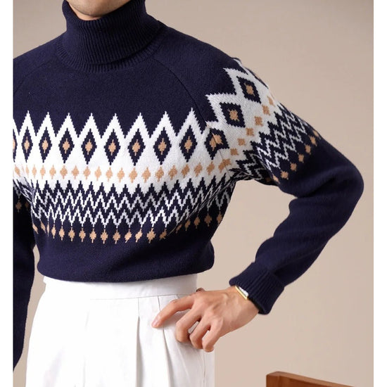 Wool-blend diamond turtleneck sweater