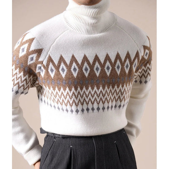 Wool-blend diamond turtleneck sweater