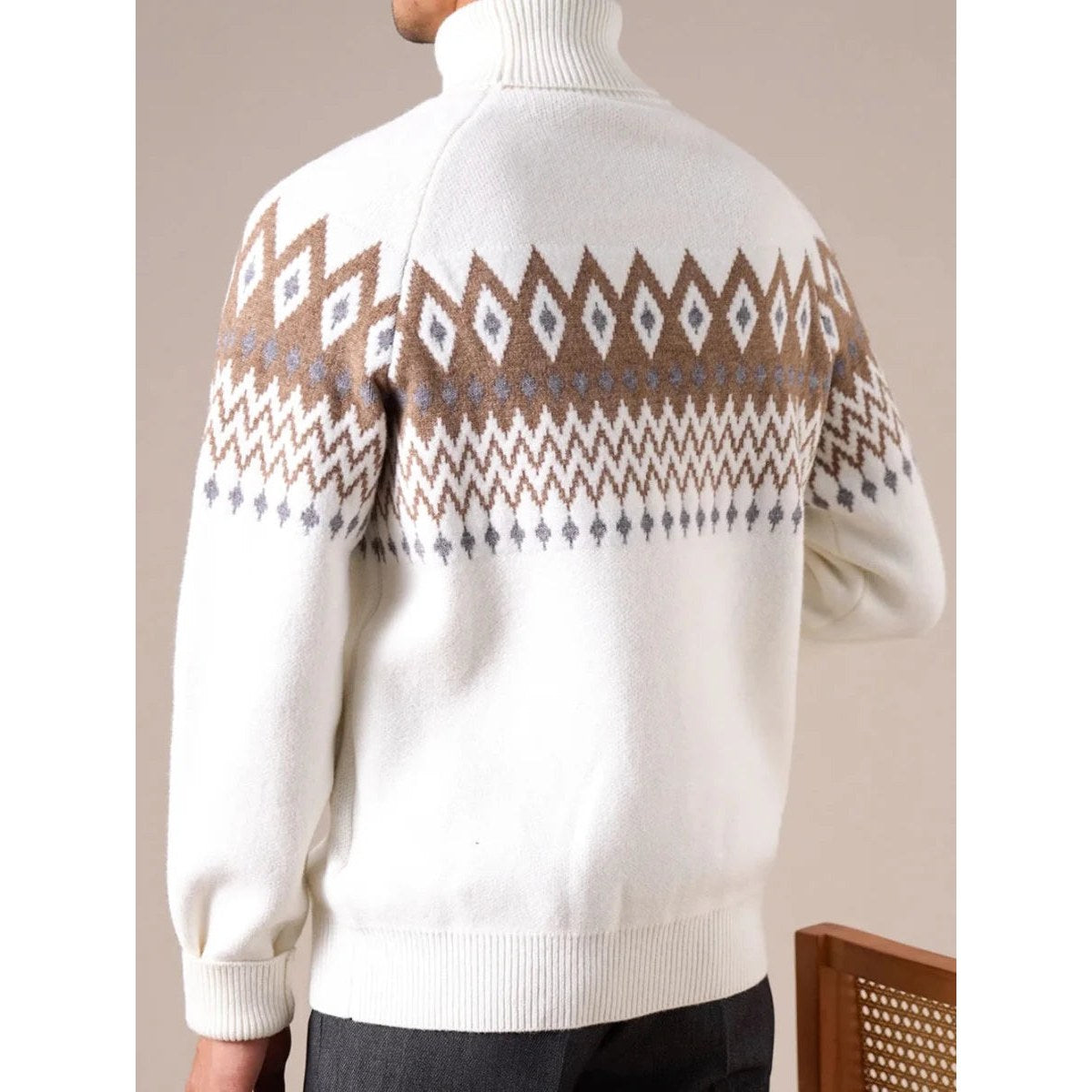 Wool-blend diamond turtleneck sweater