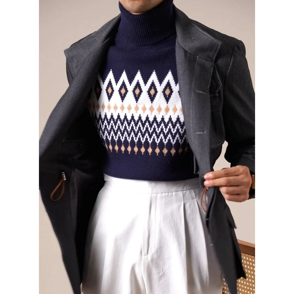 Wool-blend diamond turtleneck sweater