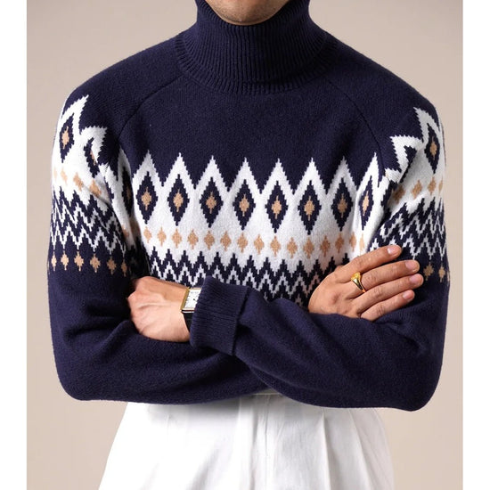 Wool-blend diamond turtleneck sweater