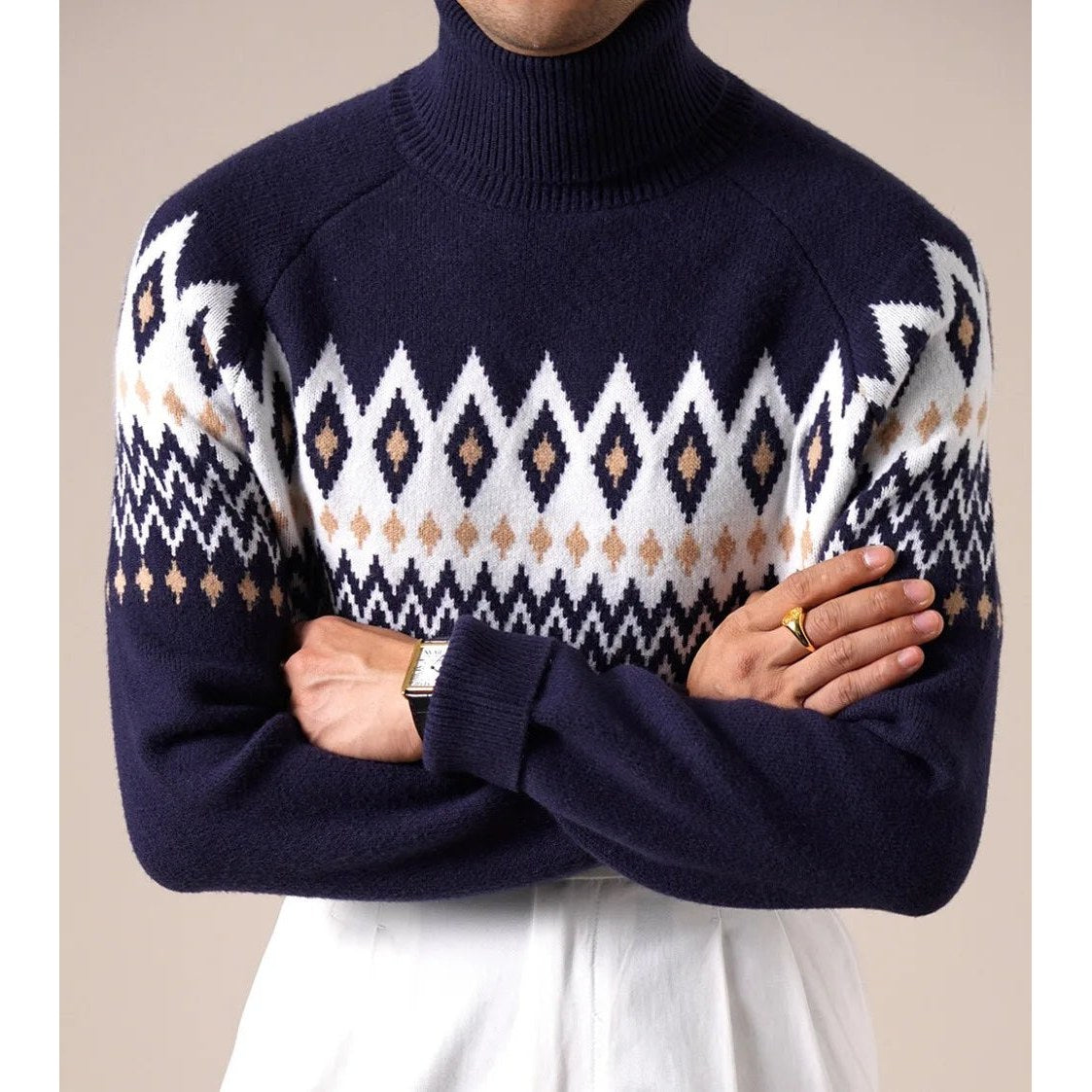 Wool-blend diamond turtleneck sweater