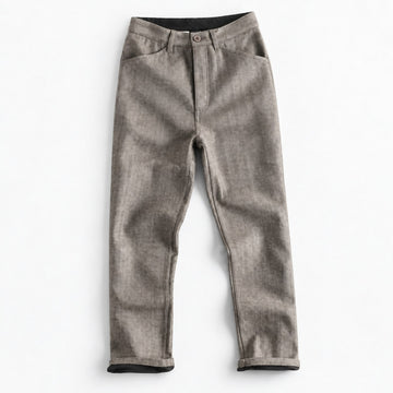 Wool blend straight trousers with a button fly