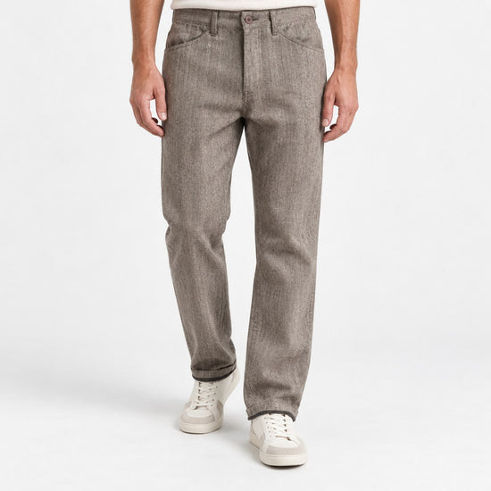 Wool blend straight trousers with a button fly