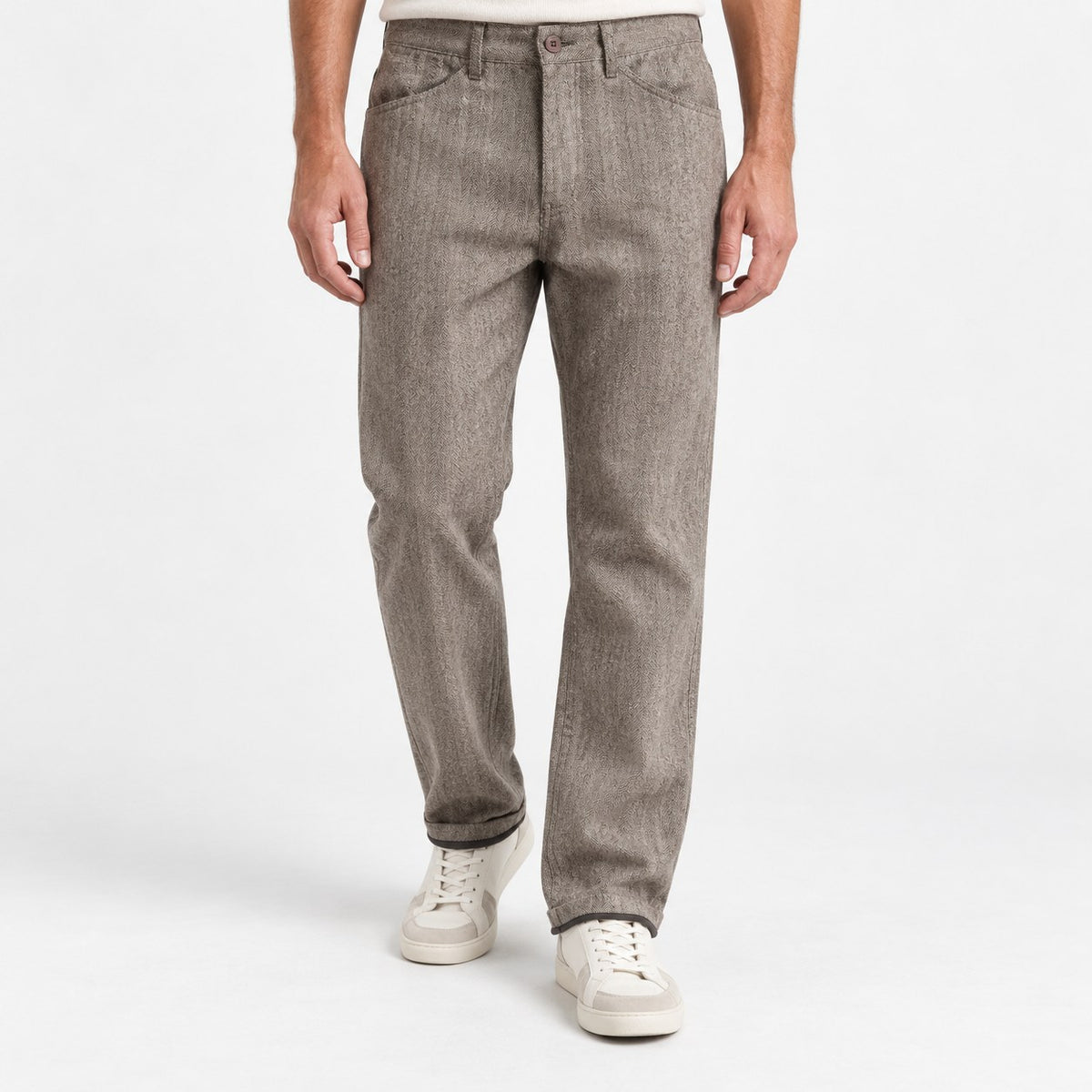 Wool blend straight trousers with a button fly
