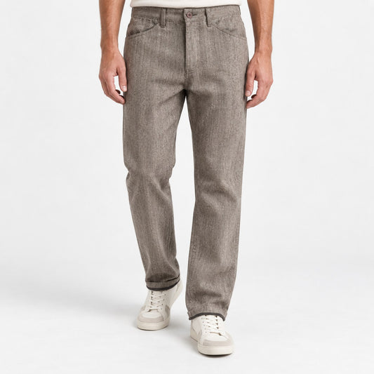 Wool blend straight trousers with a button fly