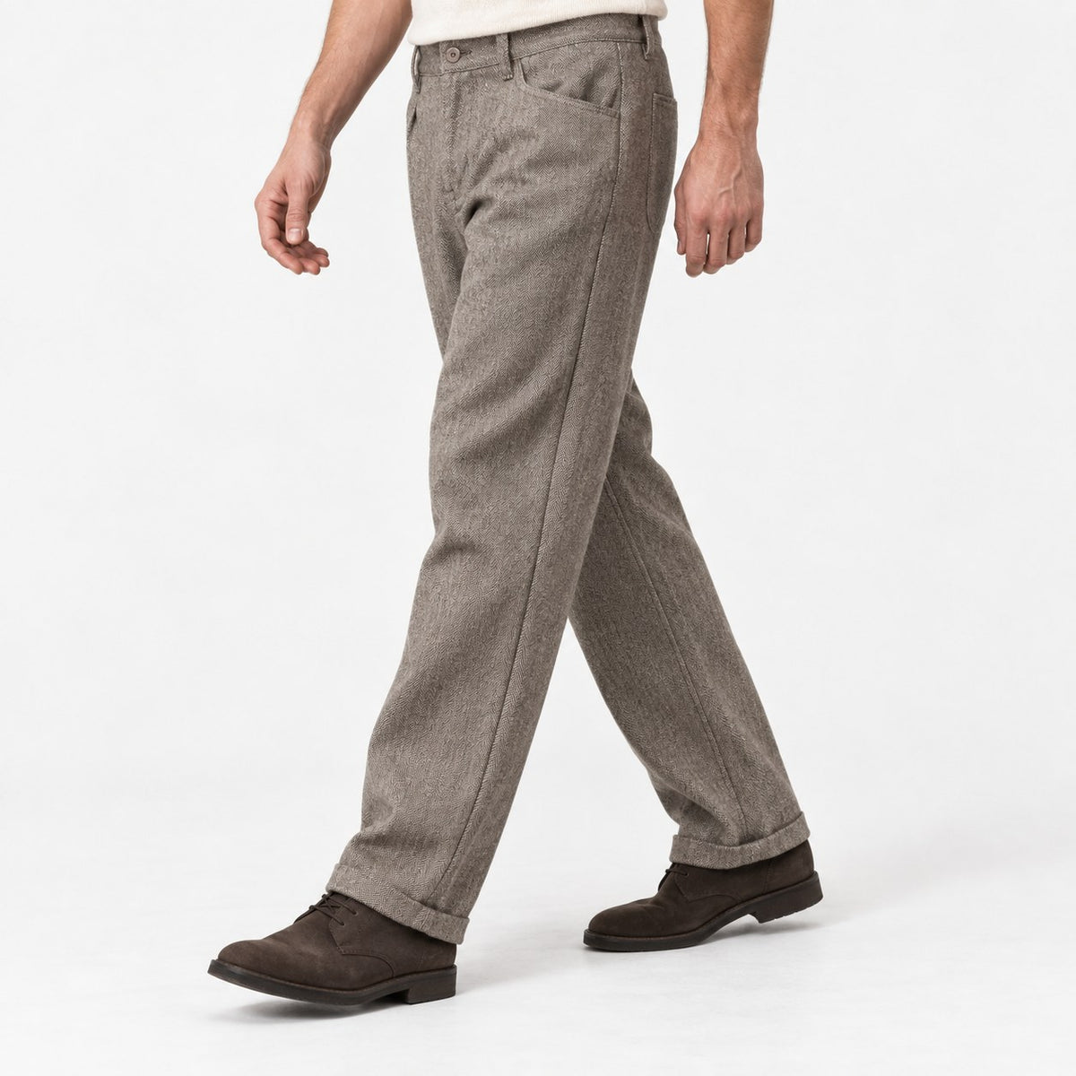Wool blend straight trousers with a button fly