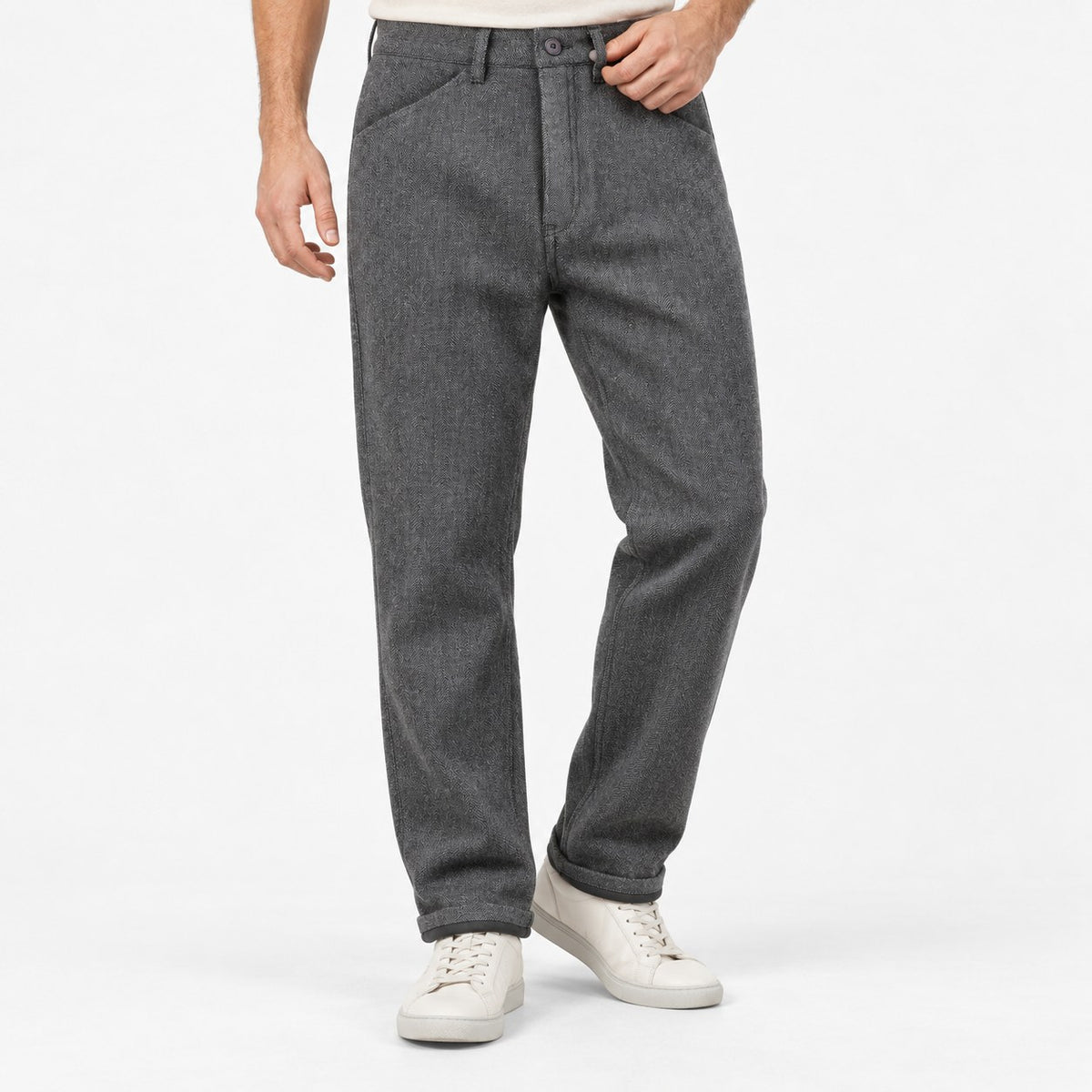 Wool blend straight trousers with a button fly