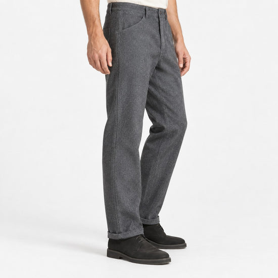 Wool blend straight trousers with a button fly