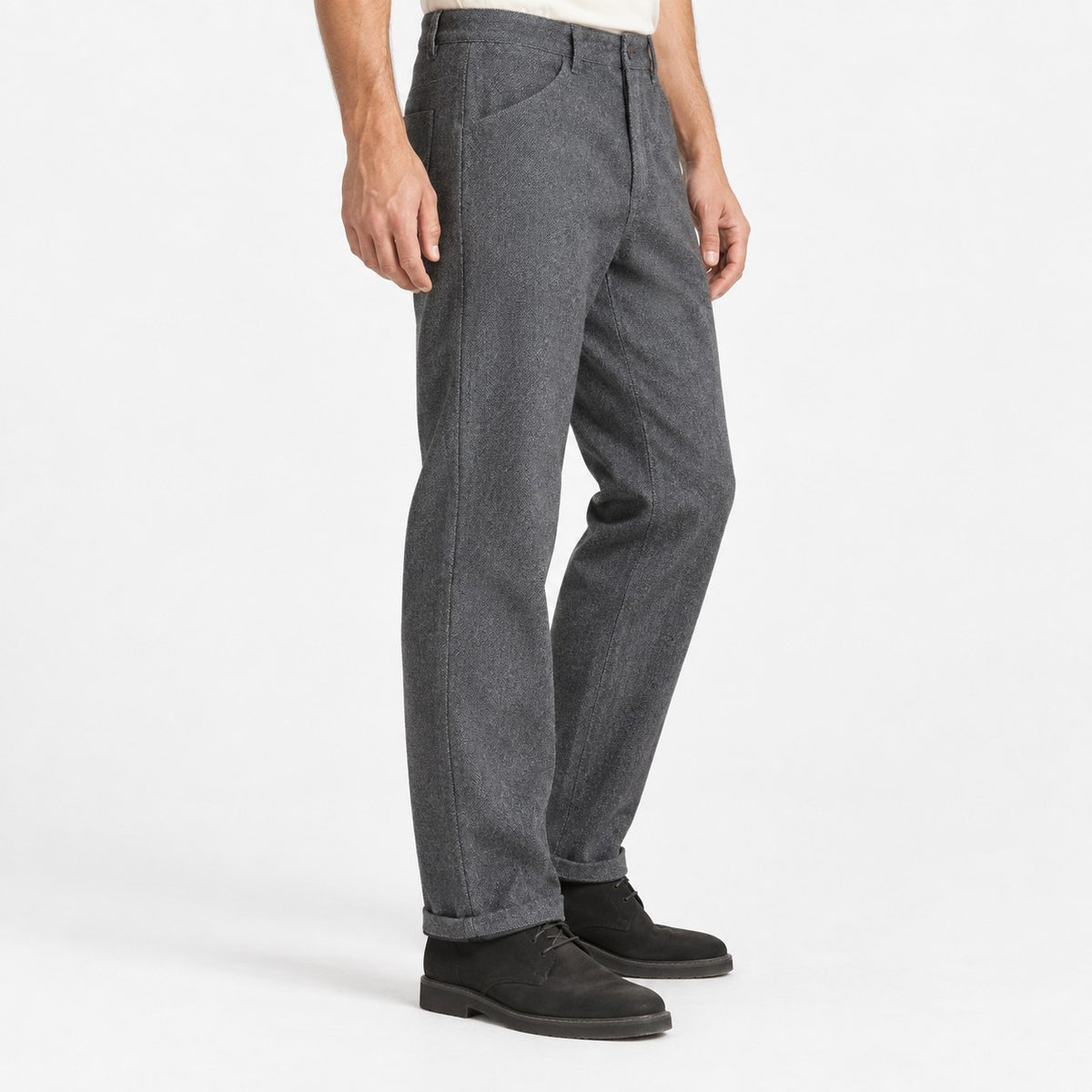 Wool blend straight trousers with a button fly