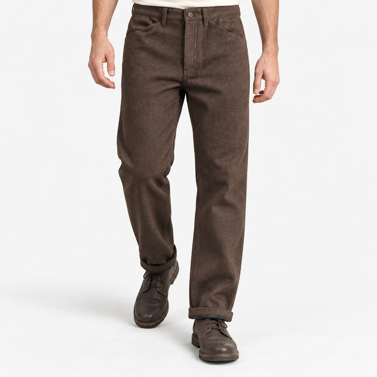 Wool blend straight trousers with a button fly