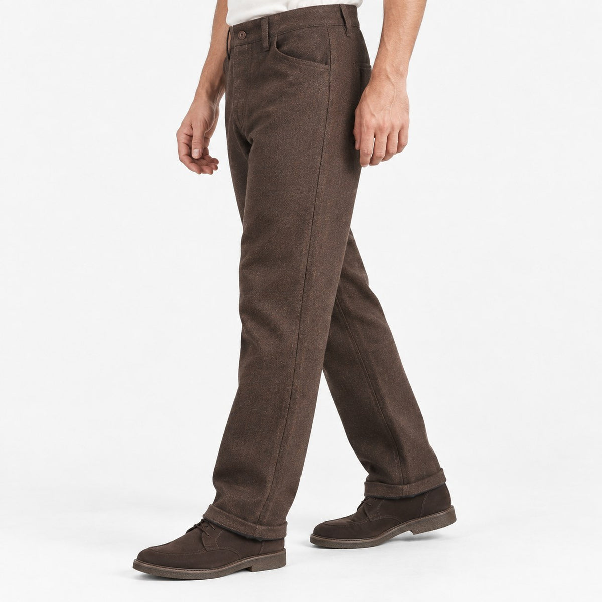 Wool blend straight trousers with a button fly