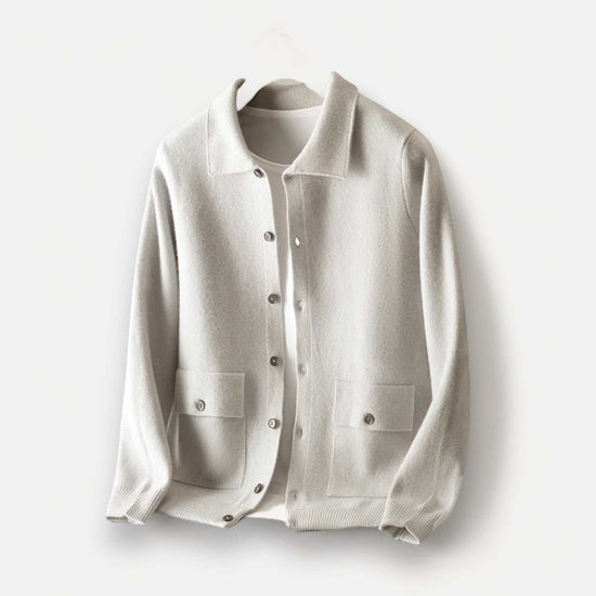 Wool polo collar cardigan