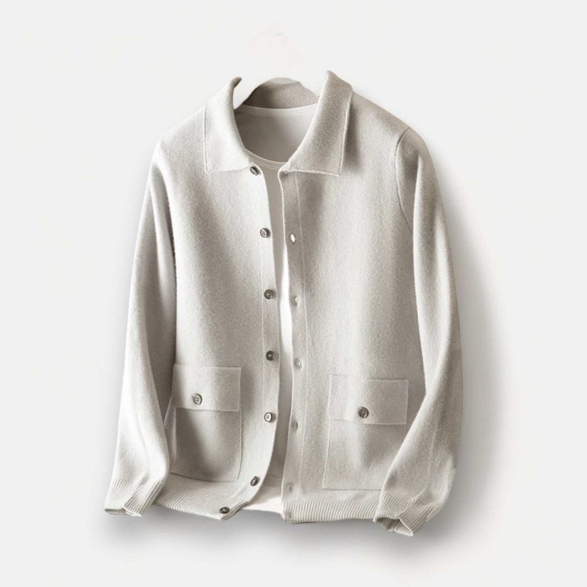 Wool polo collar cardigan