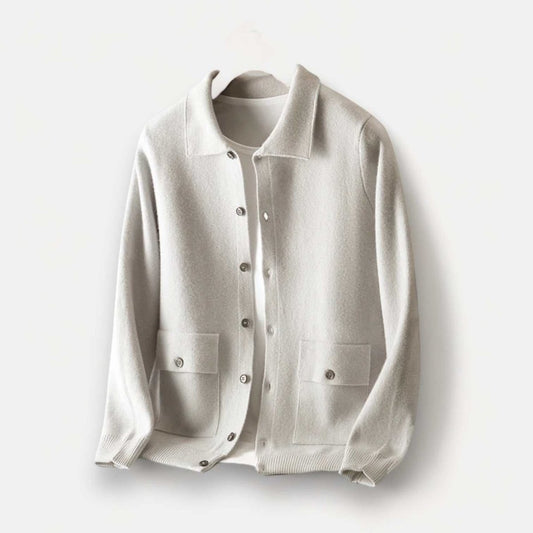 Wool polo collar cardigan