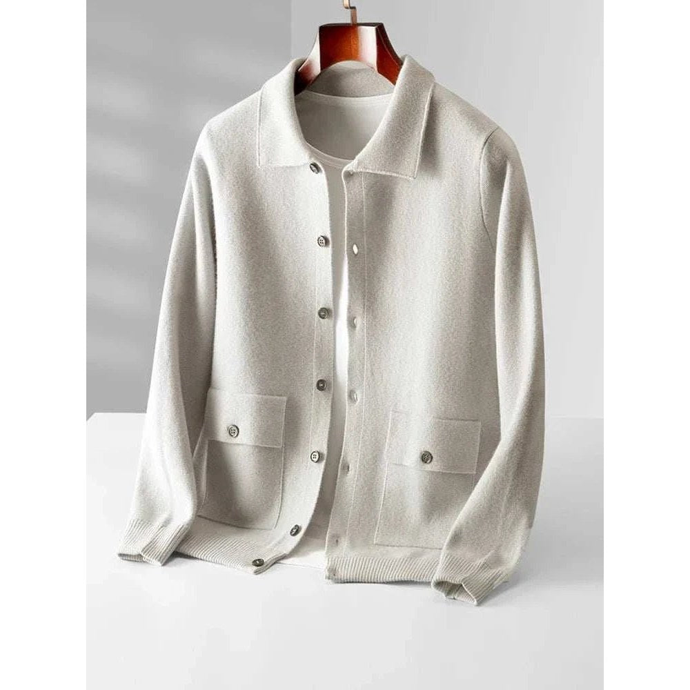 Wool polo collar cardigan