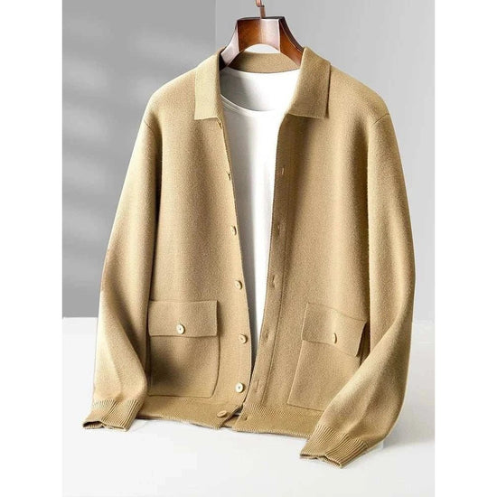 Wool polo collar cardigan