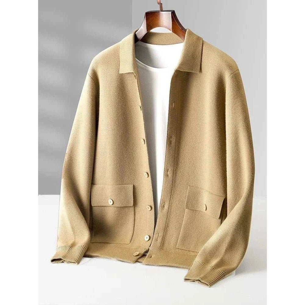 Wool polo collar cardigan