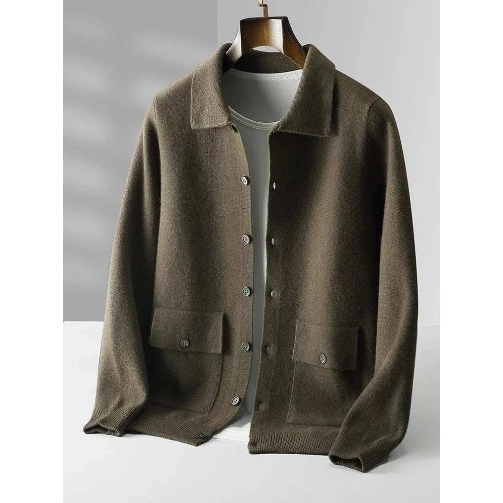 Wool polo collar cardigan