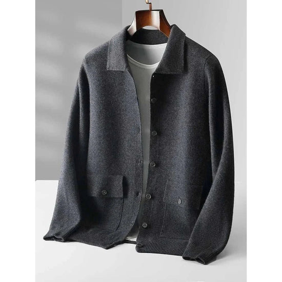 Wool polo collar cardigan