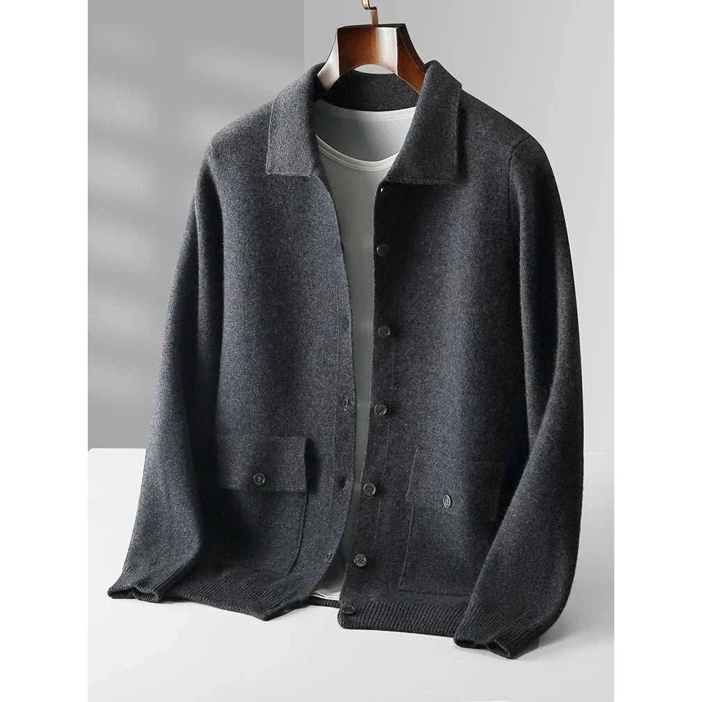 Wool polo collar cardigan