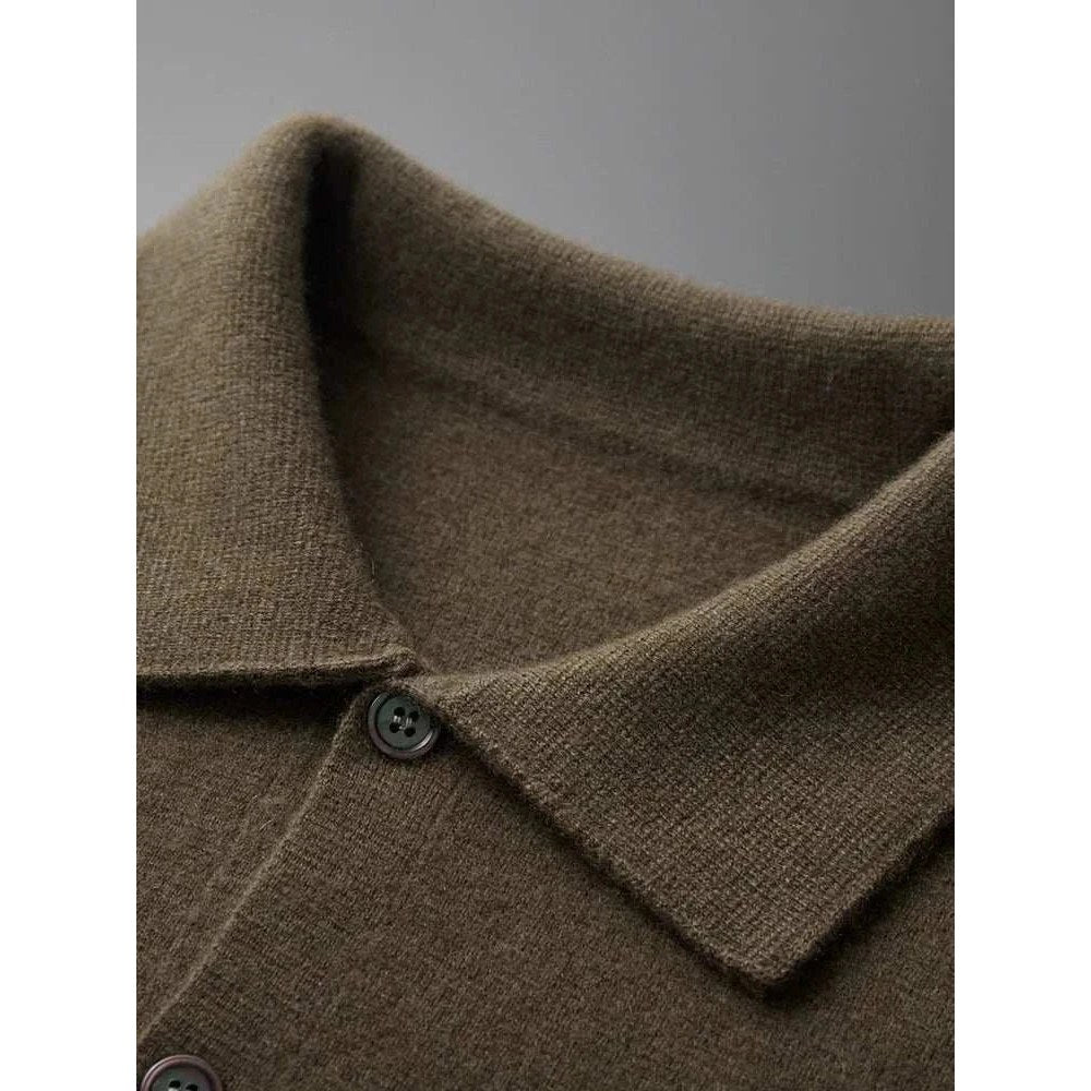 Wool polo collar cardigan