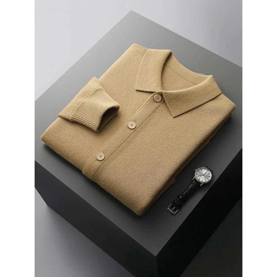 Wool polo collar cardigan