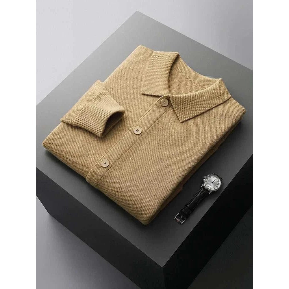 Wool polo collar cardigan