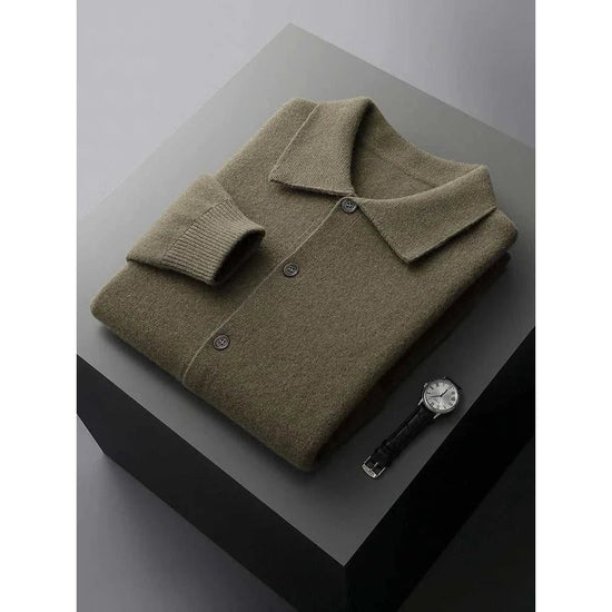 Wool polo collar cardigan