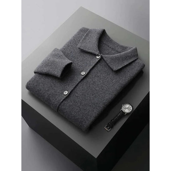 Wool polo collar cardigan