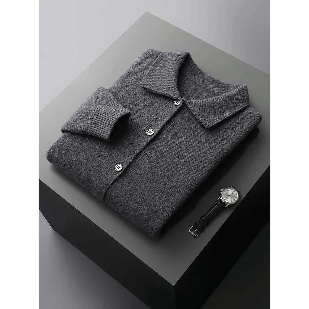 Wool polo collar cardigan