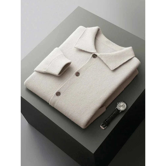 Wool polo collar cardigan