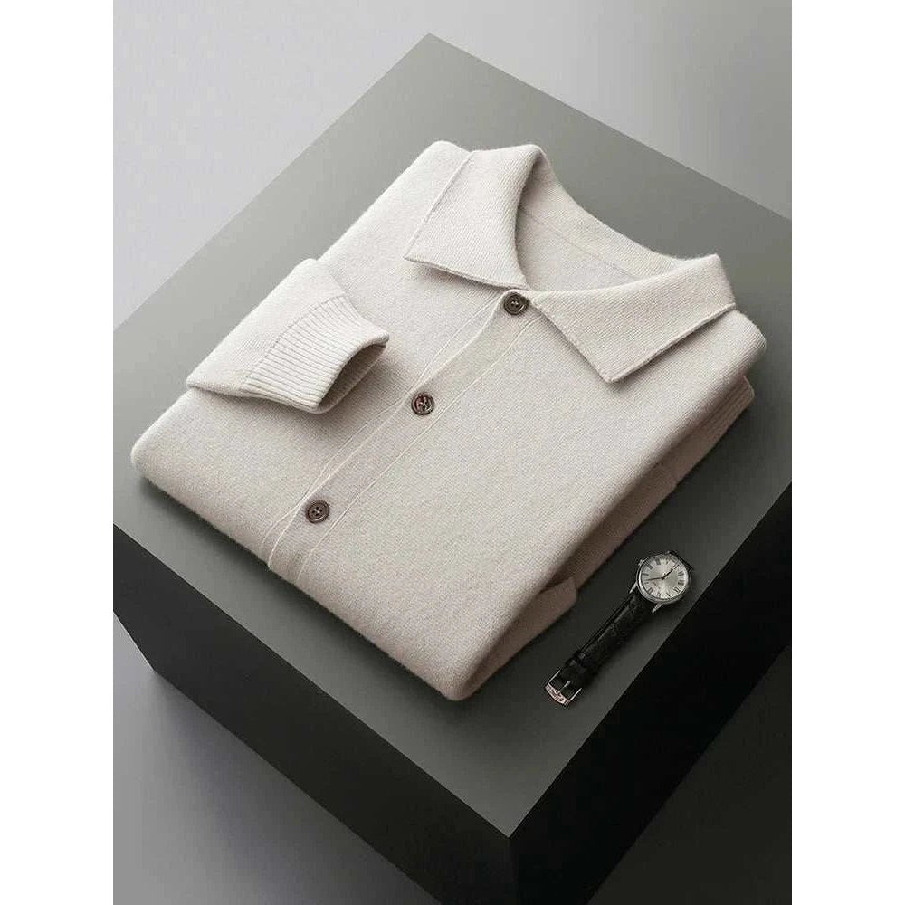Wool polo collar cardigan